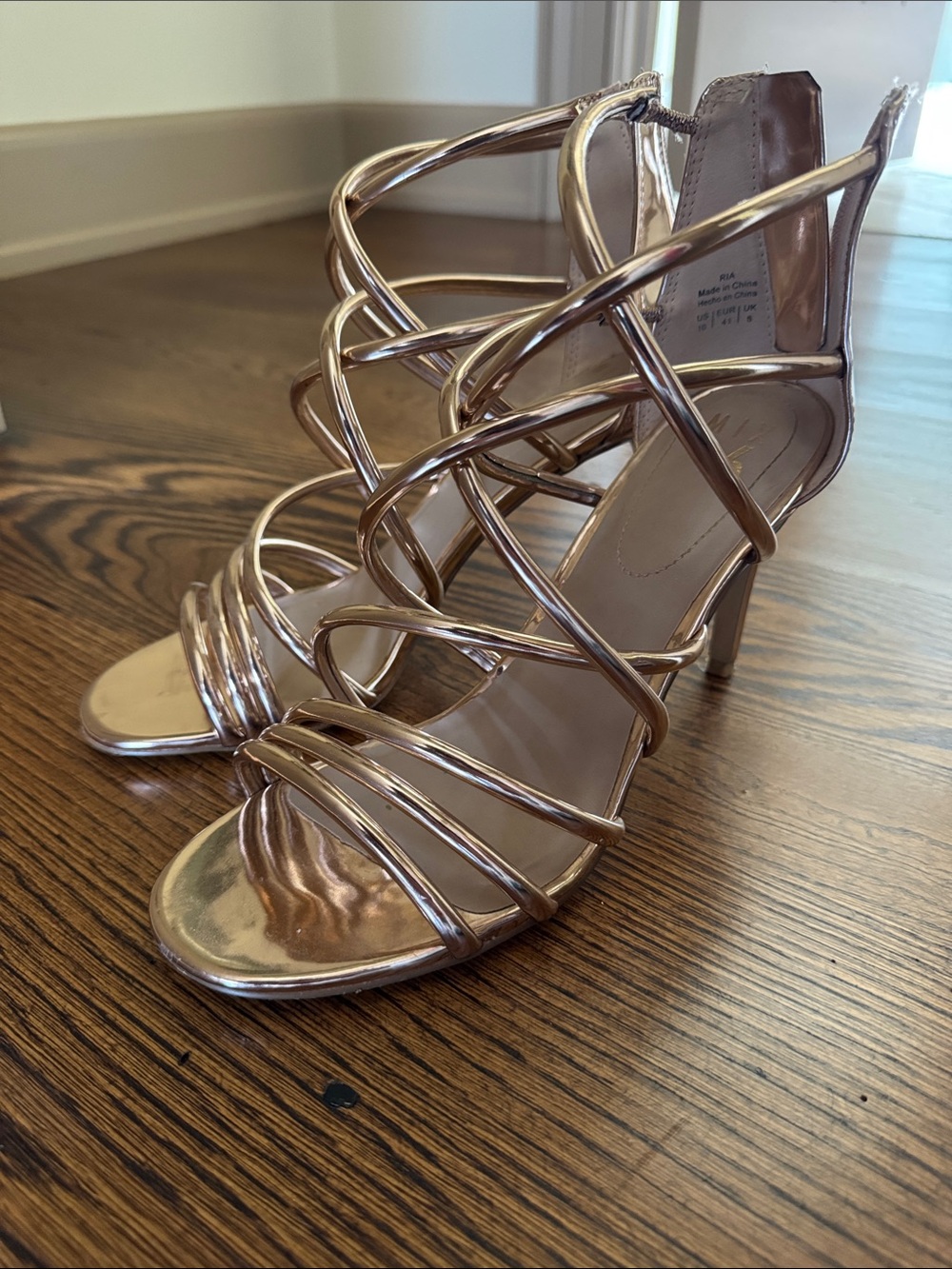 Ria Mix No. 6 Strappy Metallic Rose Gold High Heel Sandals - Women- 4 inch